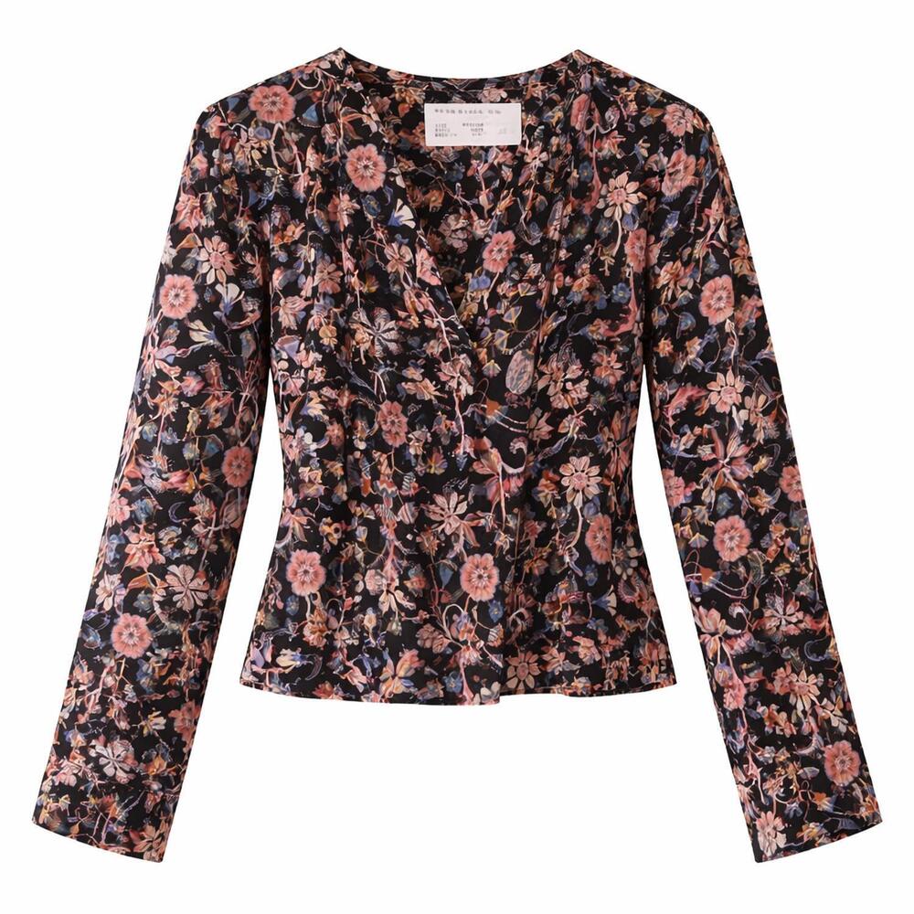 NEW CISSA women's puff floral top in black